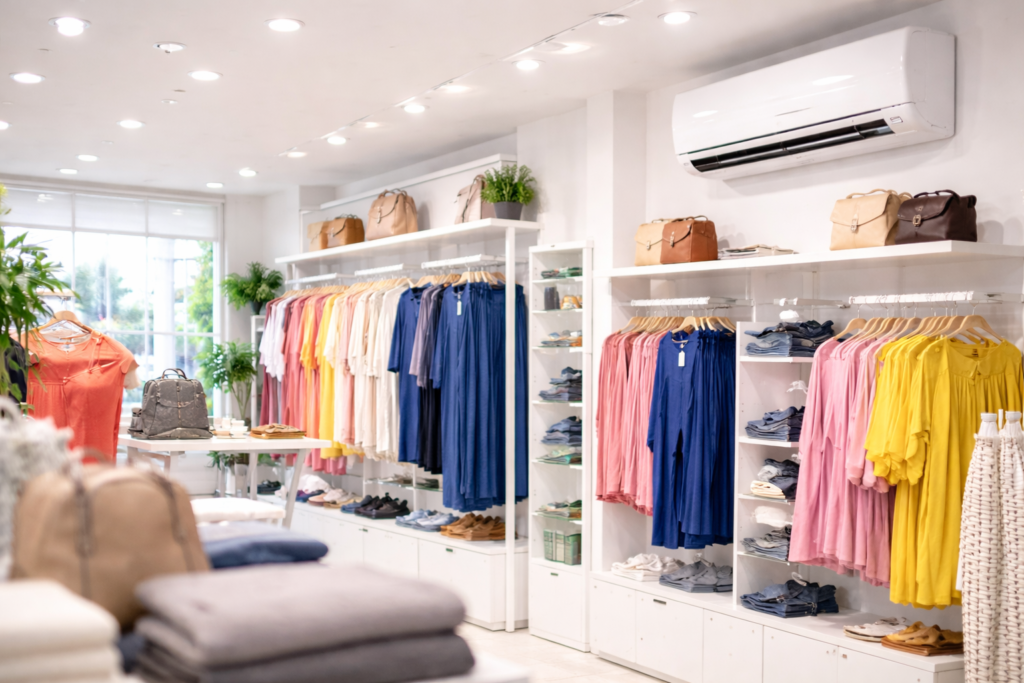 Wall mounted split AC installed in retail shop for cooling rental service in Dwarka